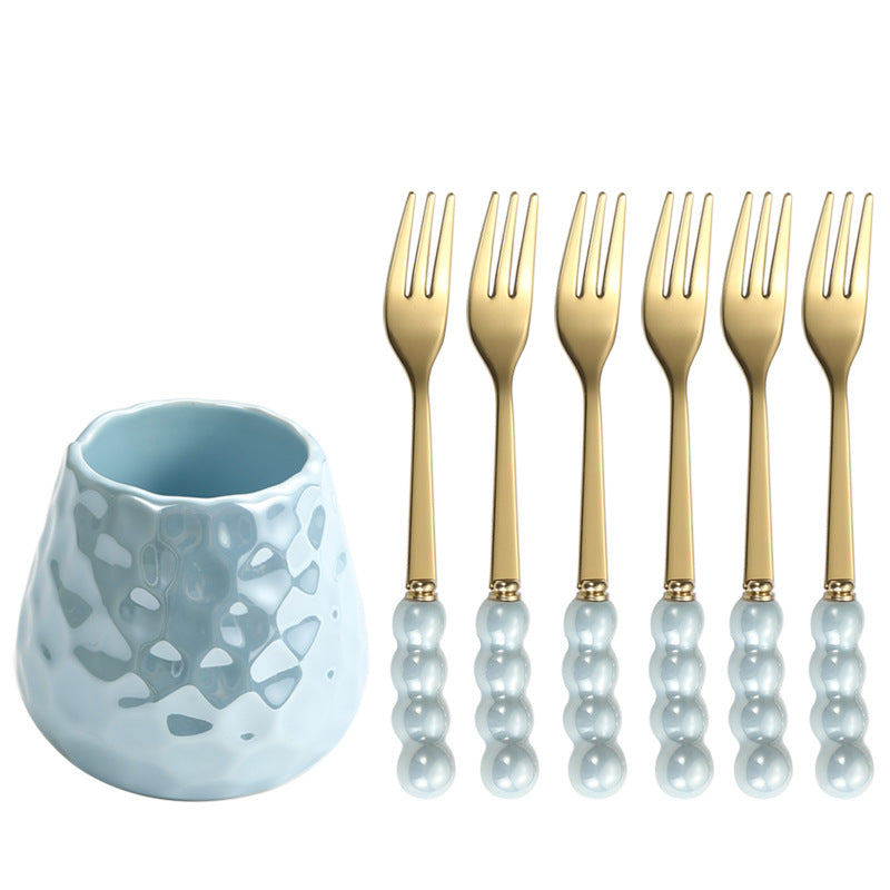 Ceramic Pearl Tableware Home Cake Points Fruit Dessert Fork