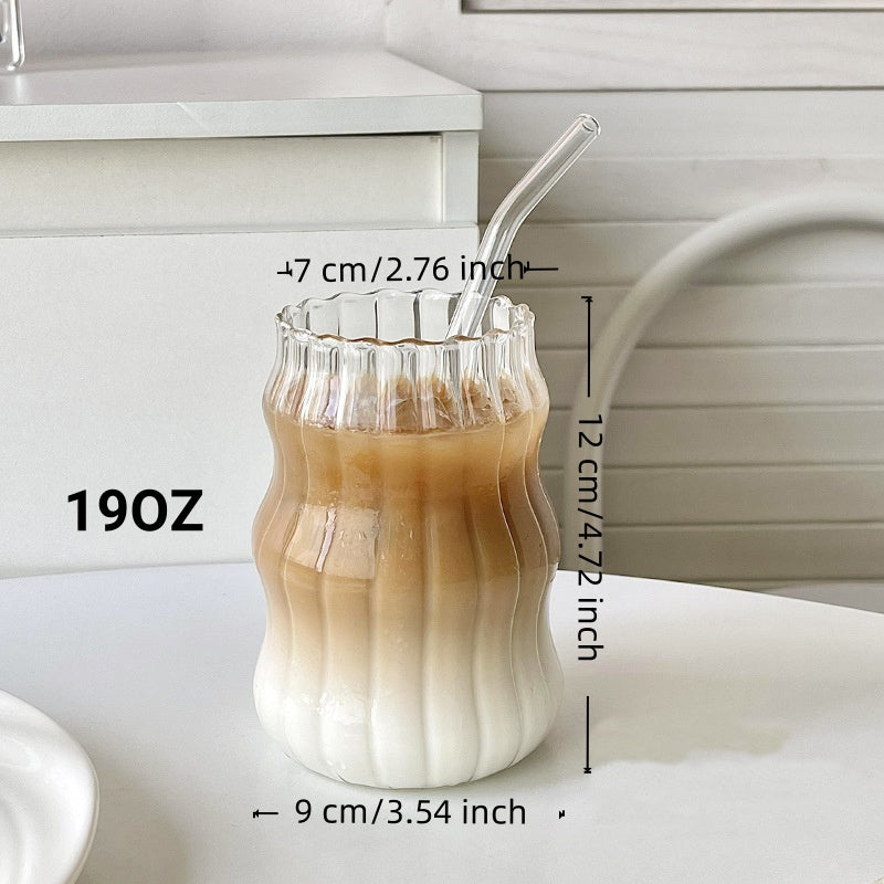 6er Set Glasbecher mit Strohhalm – Kaffee, Milch, Saft, Tee – Wolkenstreifen Design