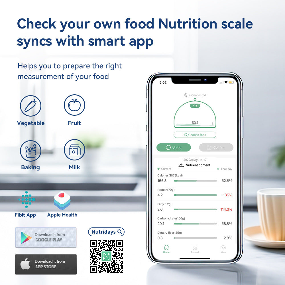 Smarte Küchenwaage mit Nährwertrechner – Digital, App-Steuerung