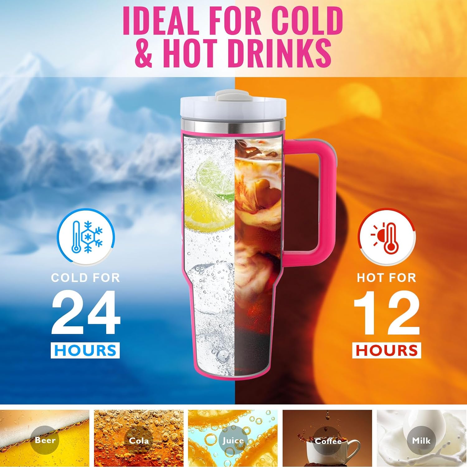 40 oz Thermobecher mit Henkel und Strohhalm – Edelstahl, auslaufsicher, isoliert