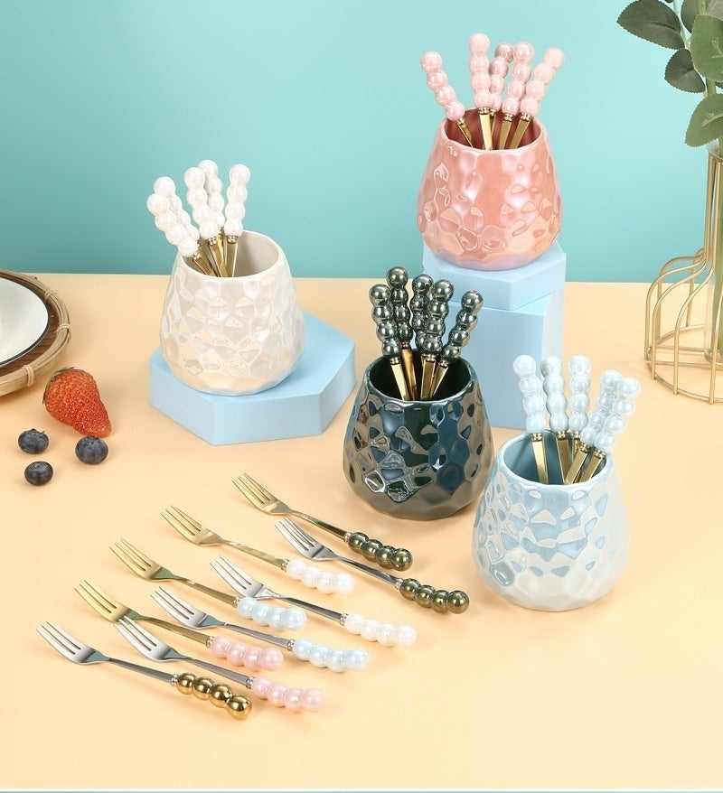 Ceramic Pearl Tableware Home Cake Points Fruit Dessert Fork